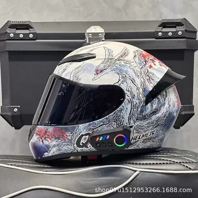 Motosiklet kaskı (dəbilqə) — Unisex Electric Vehicle Helmet - nine-tailed-fox-with-black-mirror-new-bluetooth-s-head-circumference-52-53-weight-45kg-or-less