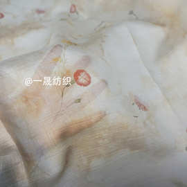 晕染花卉复古朦胧模糊印花曲天丝新中式旗袍垂感亲肤半透汉服面料