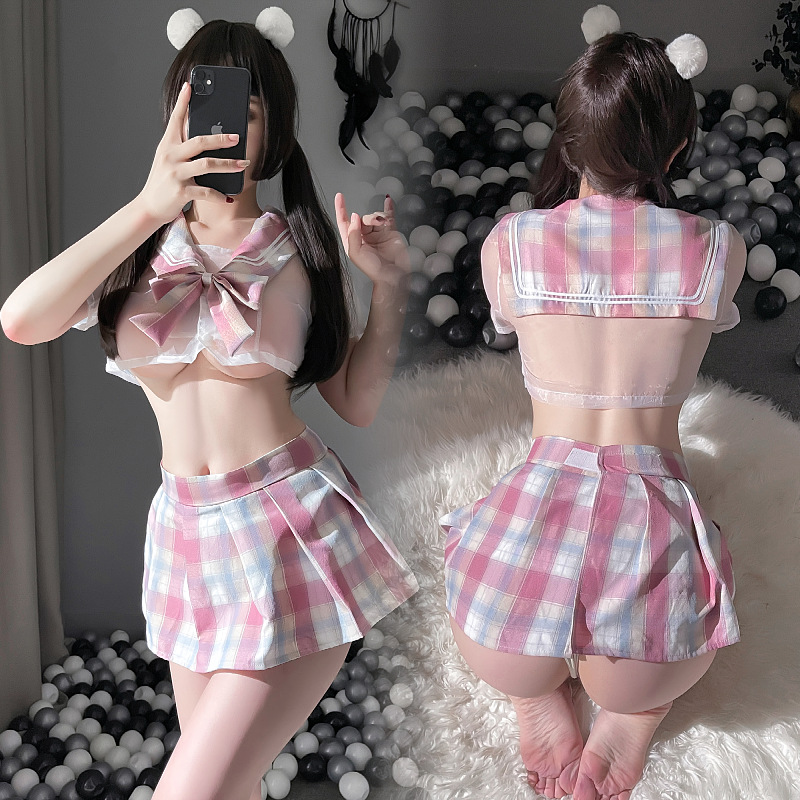Sexy Lingerie, Sexy Split Plaid Pleated Skirt Set, Japanese Jk School Style Uniform Temptation, One-Piece Dropshipping