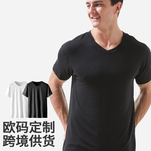 Men's T-shirt Men's Short-sleeved European and American Cross-border plus size Solid Color Modal V-neck Short-sleeved Summer Sports Leisure Base Shirt