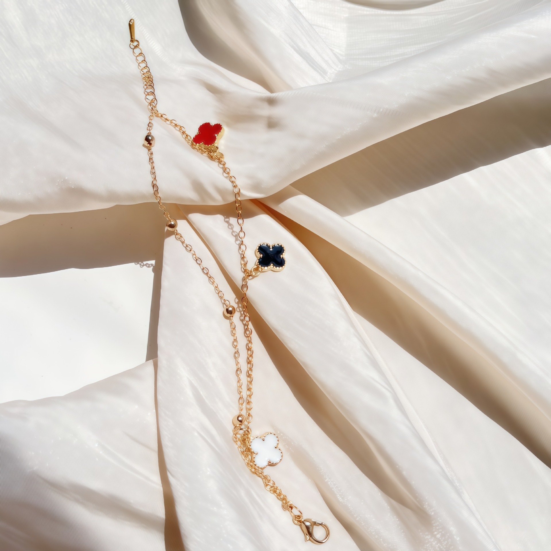 New Double-Layer Versatile Clover Bracelet Korean Simple Ins Five-Flower Mother-Of-Pearl Good Luck Clover Bracelet