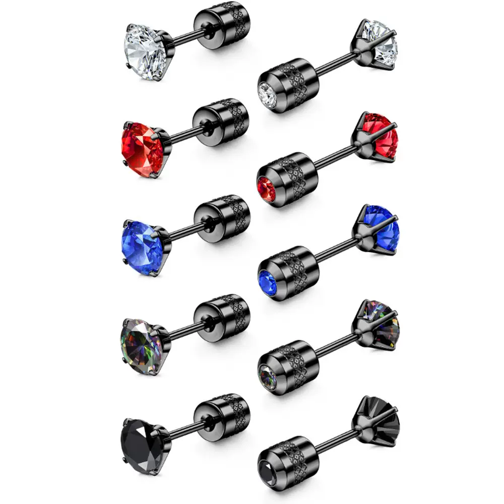 亚马逊新款耳钉时尚爆闪圆形双锆石耳钉不锈钢钻石耳钉环穿刺耳扣