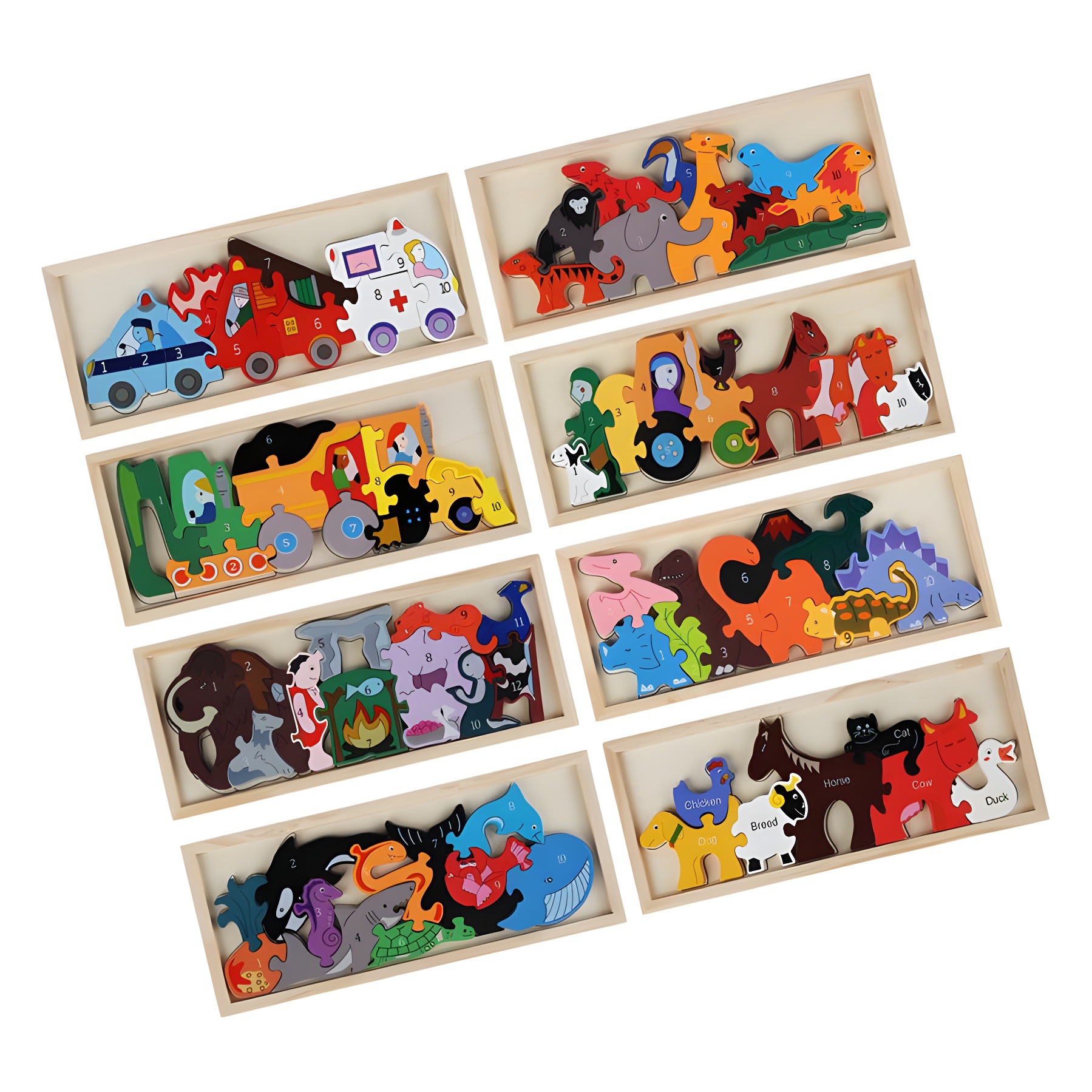 Puzzles tridimensionales digitales de madera Puzzles de tráfico digital Bloques de construcción Animal mano agarrar tablero de contraposición Juguetes de madera para niños