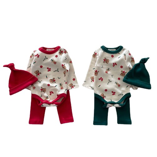 24 autumn and winter new baby jumpsuit ins style infant Christmas clothing set baby baby clothes three-piece set