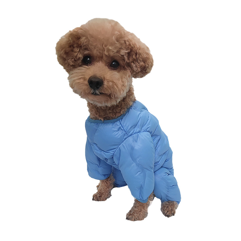 가을과 겨울 새로운 테디 개 울트라 라이트 편안한 다운 재킷 벨리 가방 옷 기모 두꺼운 따뜻한 흰색 오리 다운 쿼드 옷