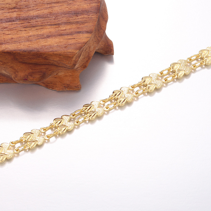 Pulsera de Doble Corazón de Aleación de Cobre con Baño de Oro de 14K para Regalo