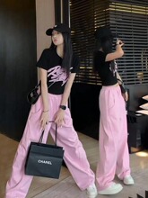 运动休闲套装女夏2025新款显瘦时尚烫图短袖T恤阔腿裤两件套潮