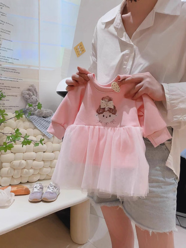 Girls 'all-matching mesh top, middle and big children's autumn new pure color long-sleeved foreign-style princess long-sleeved one-piece sweater