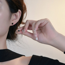 S925银黑玛瑙方块耳钉女养耳洞气质小巧高级耳环2023新款爆款耳饰