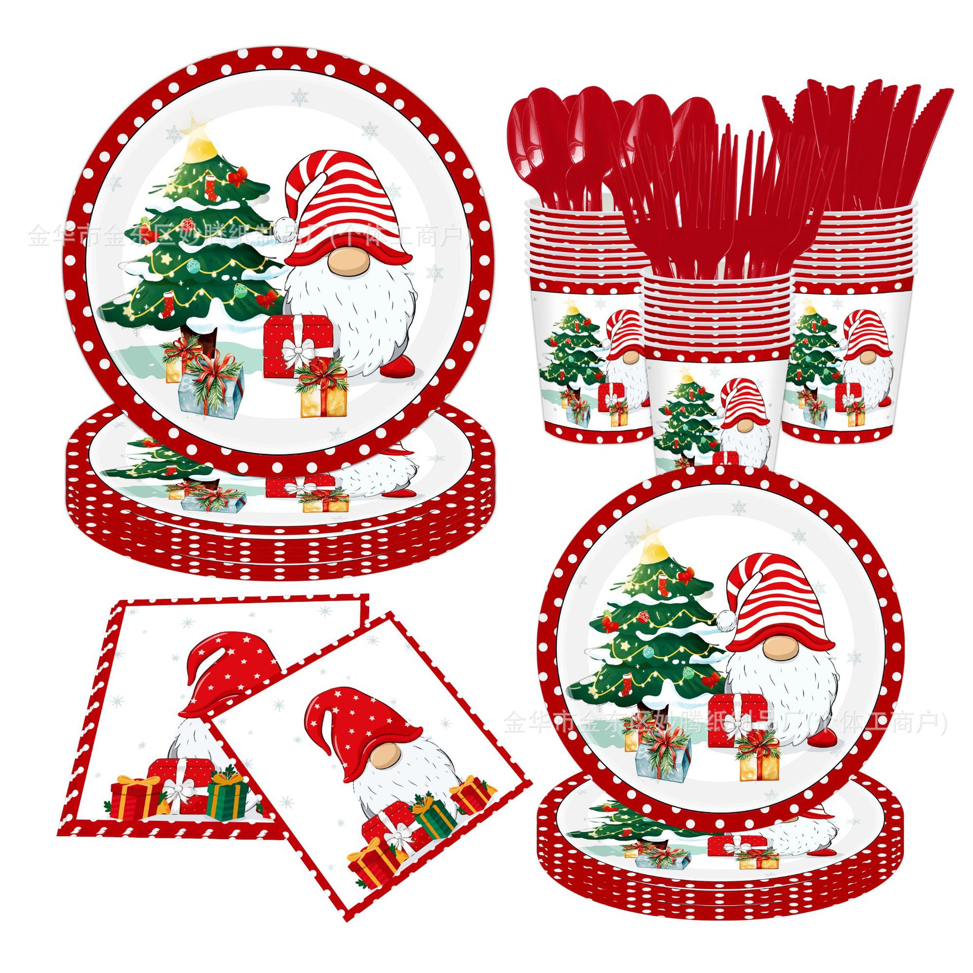 Navidad enano árbol de Navidad fiesta platos de papel fiesta regalos de suerte regalos de fiesta cubiertos de nieve Santa Claus