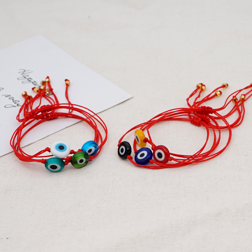 European And American Flat Glass Eye Beads Hand-woven Flat Knot Bracelet display picture 15