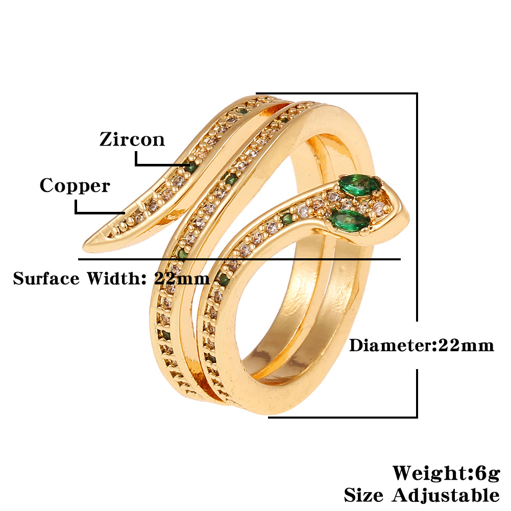 fashion geometric snake-shaped copper plated real gold tail ring