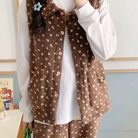 实拍 韩系毛绒小碎花简约舒适睡衣套装休闲家居服