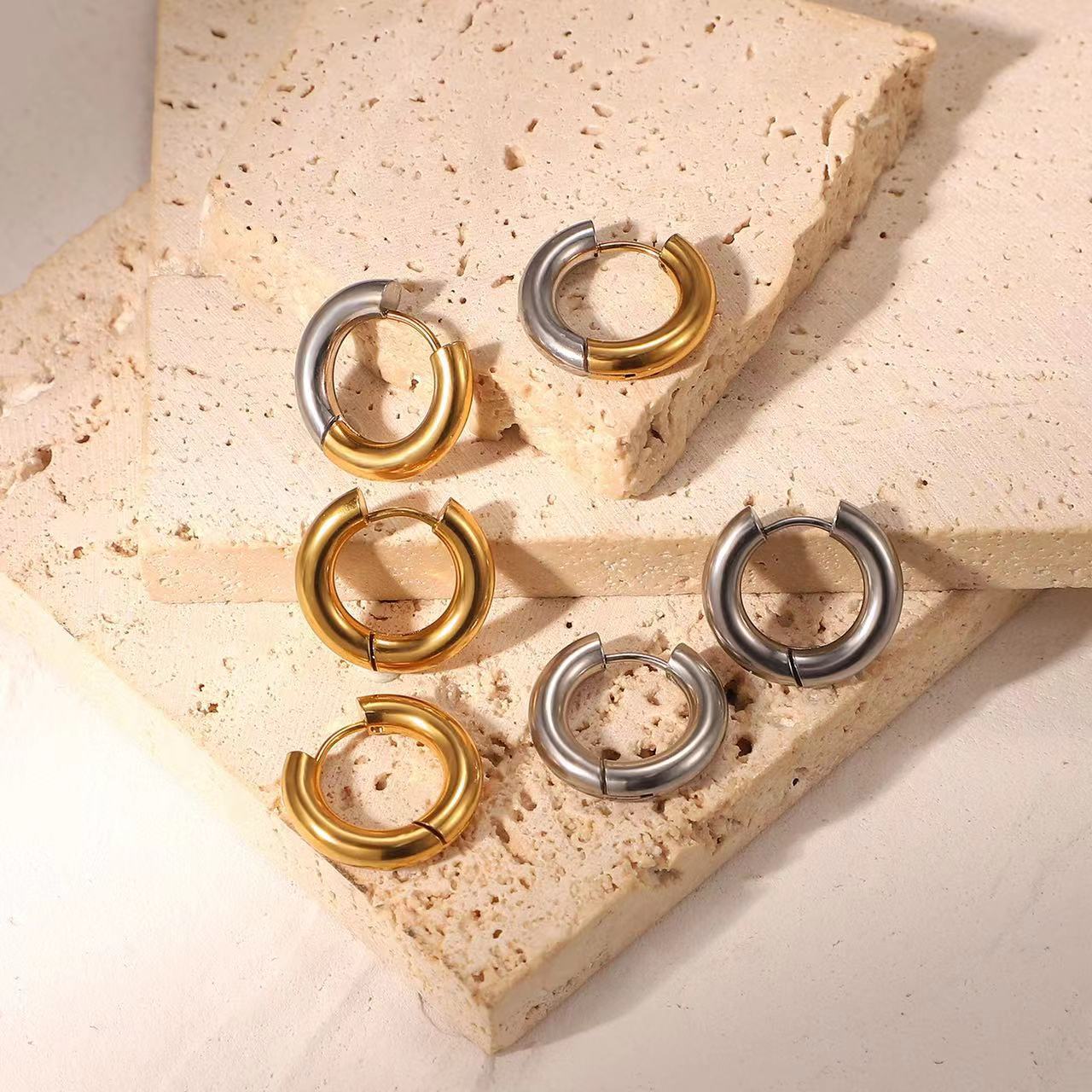 201 Stainless Steel Ear Needle Material 18K Gold Plating Material PVD Coated 18K Gold Real Gold Plated Round 201 Stainless Steel Fashion Waterproof Non Tarnish Earrings
