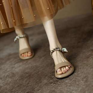 Soft Leather One-Line Open-Toe Sandals for Women 2025 Summer Thick-Soled Casual Versatile Outer Wear with Skirt Fairy Style Beach Shoes