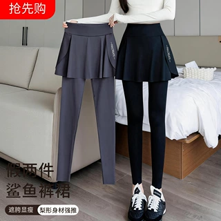 大码胖mm假两件鲨鱼裤裙屁帘女2025新款高腰薄款芭比健身打底裤
