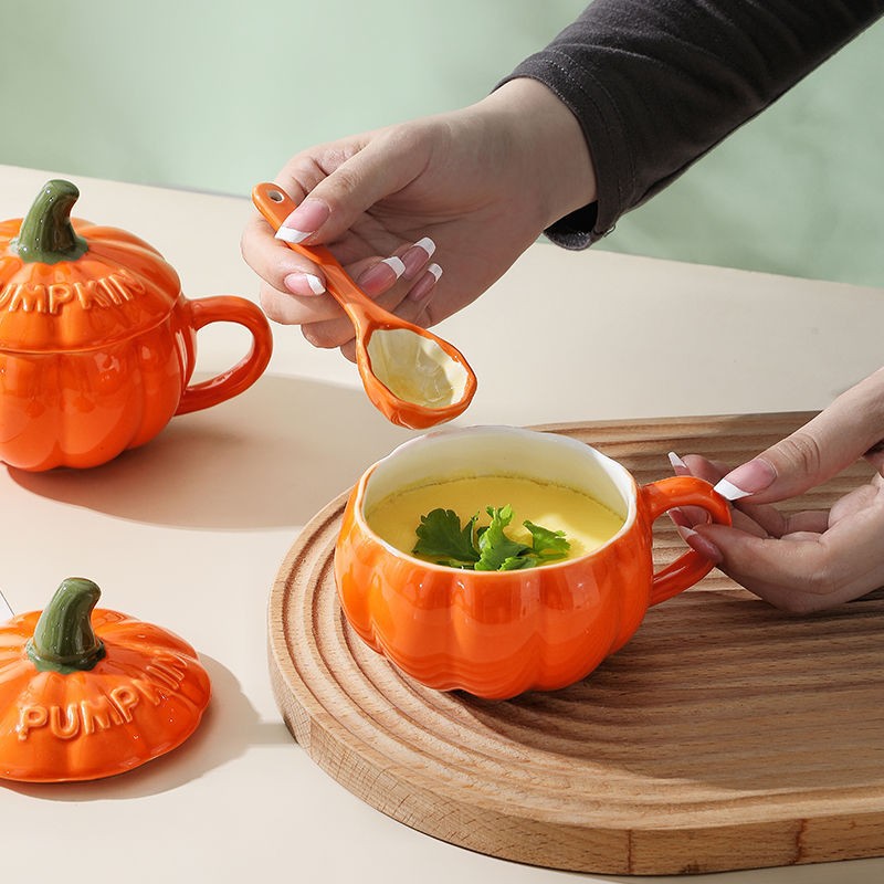 Transfronterizo Halloween dibujos animados lindo creativo calabaza Taza de cerámica con tapa taza de desayuno infantil postre sopa taza