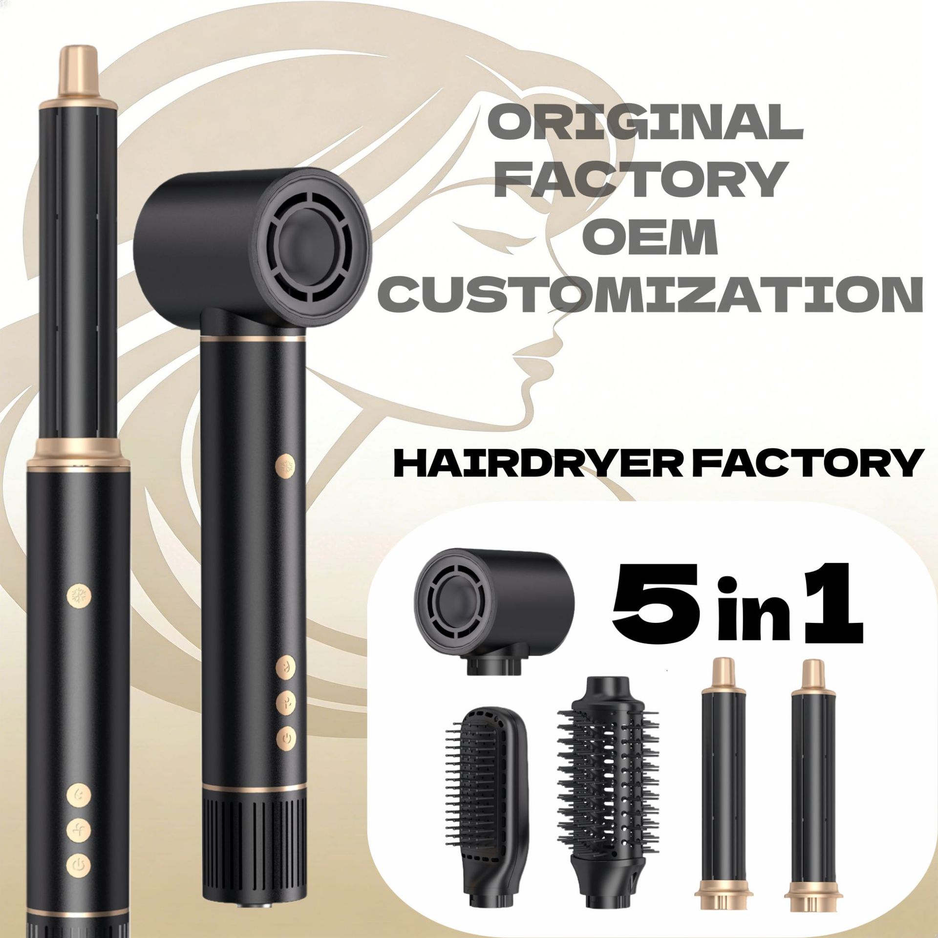 크로스보더 핫에어 브러쉬 5-in-1 음이온 헤어드라이어 에어 스트레이트너 헤어컬러레이터 핫에어 스타일링 브러쉬 고속 헤어드라이어