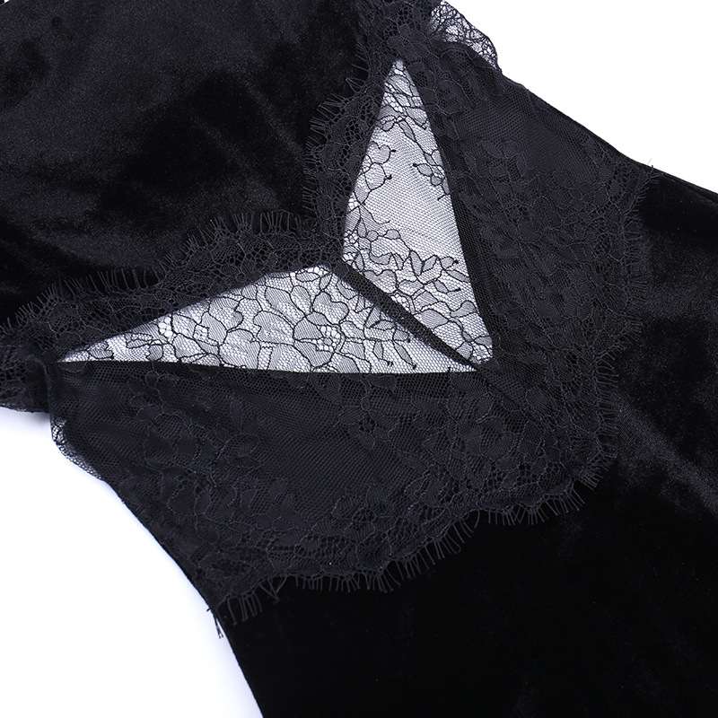 Women Autumn Summer Lace Sexy Backless Patchwork Slit Dress Women