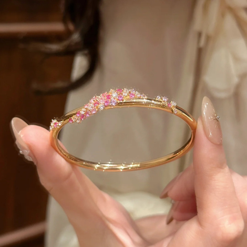 ヴィンテージ中古ハニーピンク花花もつれジルコンブレスレット女性デリケートな爆発甘い千金感手饰り|undefined