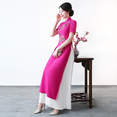 Women Chinese dress Oriental Retro Qipao Cheongsam model show miss etiquette dress Vietnamese Mr Black Chinese wind stage shows improved qipao dress long costumes