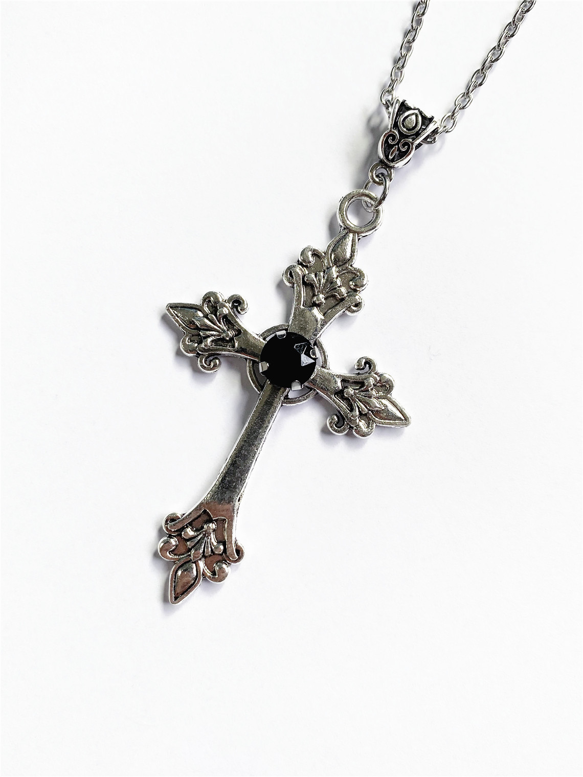 14g Weight Gem Inlay Material Pendant Necklace Classification cable chain Chain Type 1 Piece Quantity Retro Punk Cross Alloy Inlay Gem Unisex Pendant Necklace