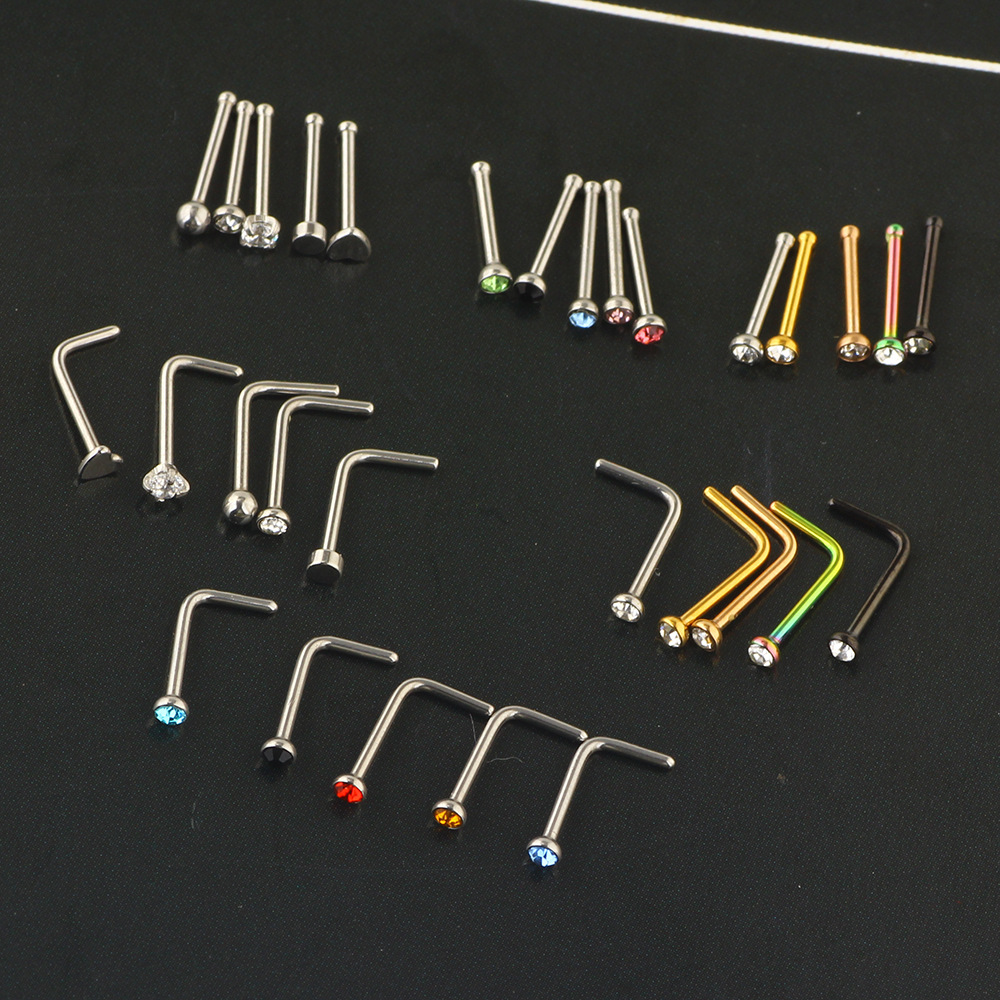 Stainless Steel Nose Stud Set - Geometric Nose Ring Nail for Women - Body Piercing Jewelry Set - Nose Stud Kit for Nostril detail image 7