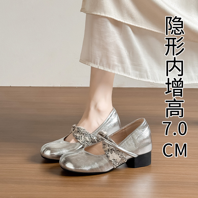 不累脚~8cm内增高粗跟高跟玛丽珍女鞋浅口猪蹄分趾鞋法式芭蕾单鞋