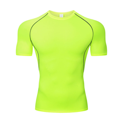 Cross-border PRO Men's Tight Quick-drying Breathable Short-sleeve Fitness Sports Top Outdoor Running Milk Silk Crew Neck Shirt
