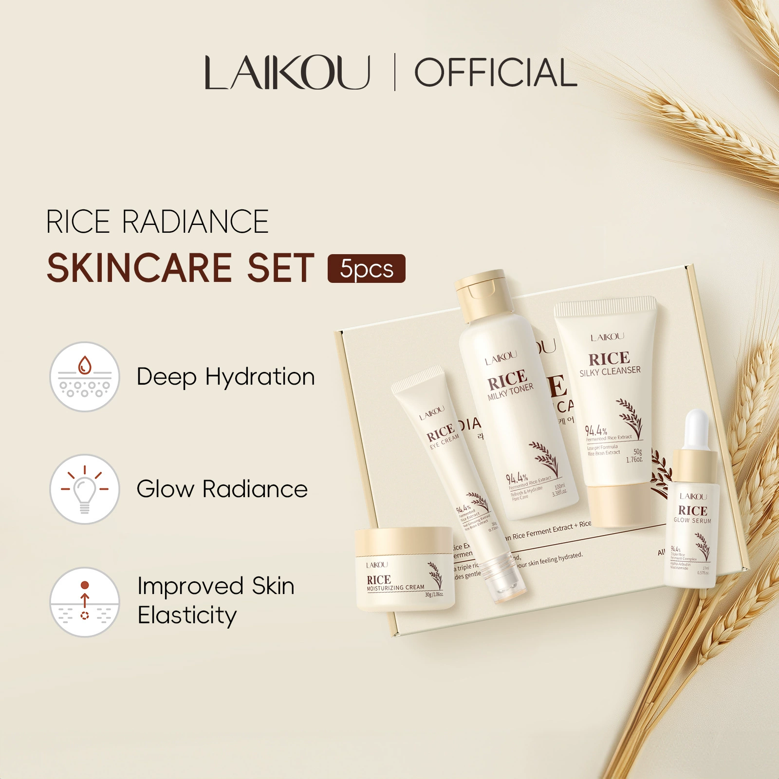 Набор для ухода за кожей лица Laiko Rice Five-Piece Moisturizing Cream с экстрактами растений, увлажняющий крем для тела и лица