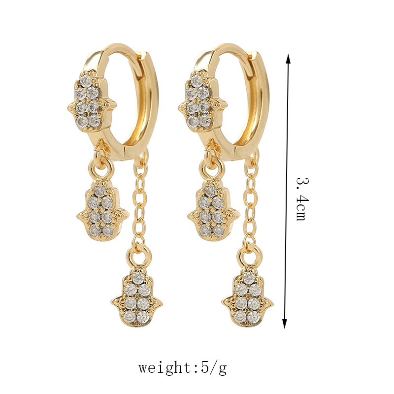 Style Coréen Simple Gland Boucles D&#39;oreilles En Palmier Zirconium Incrusté De Cuivre Tendance Créative Véritable Placage À L&#39;or Boucles D&#39;oreilles Exquises display picture 1