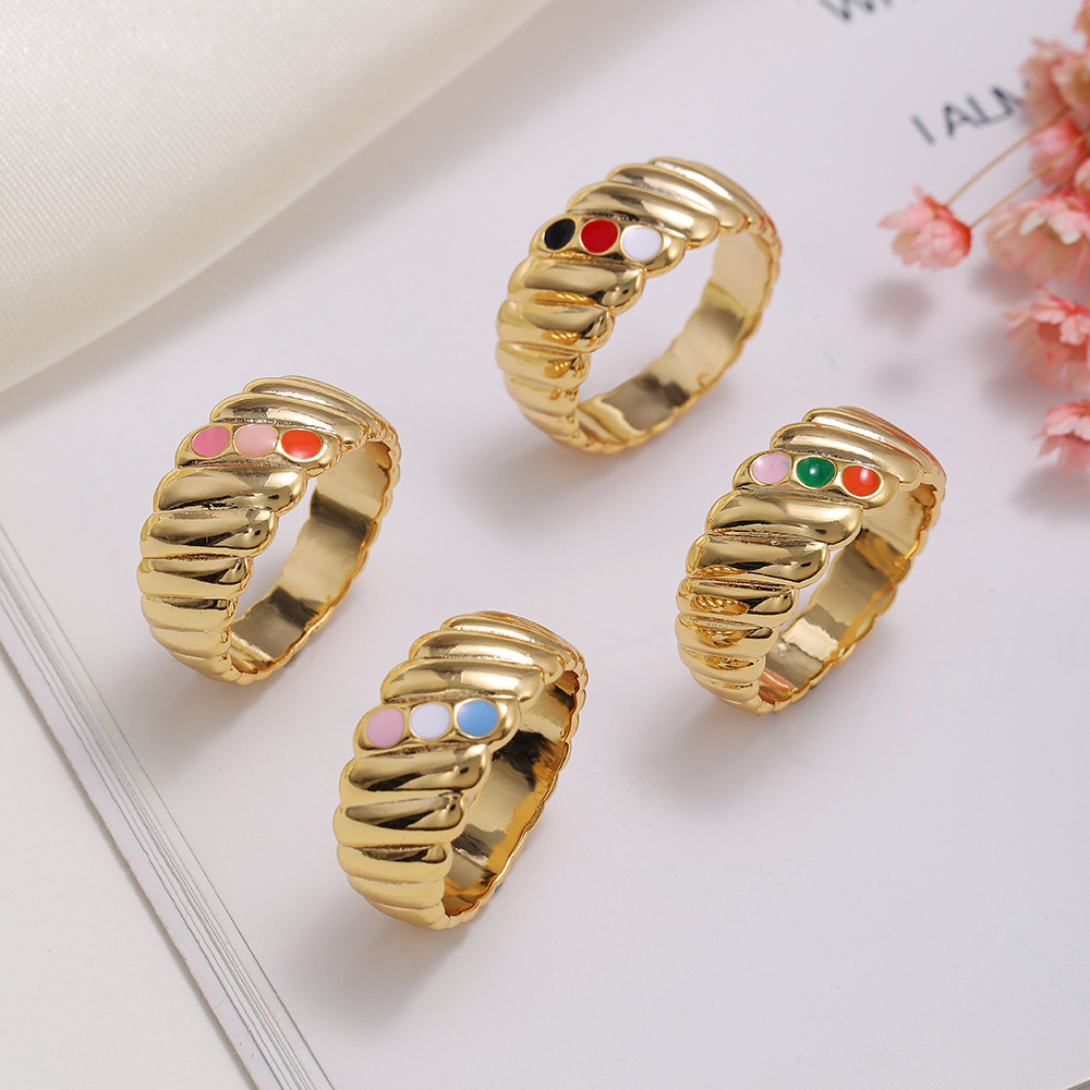 Wholesale Jewelry Retro Geometric Color Dots Copper Ring Nihaojewelry display picture 1