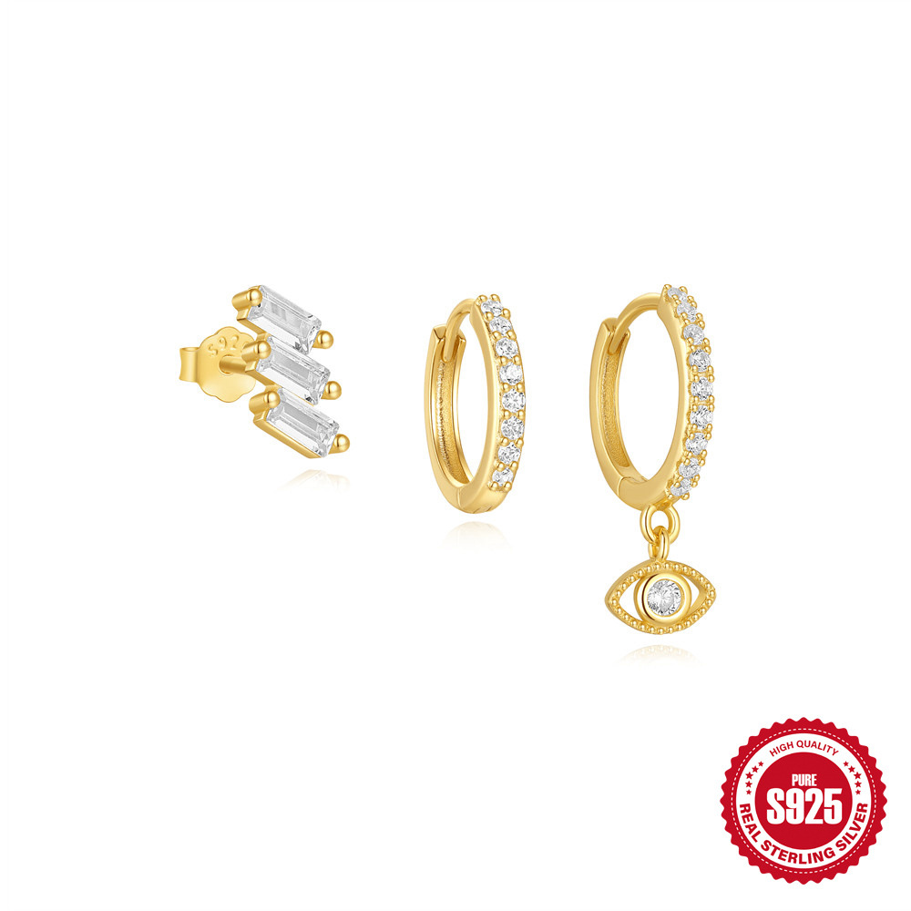 Europeo y americano transfronterizo s925 plata de ley estilo ins simple orejeras clásicas estrella de cinco puntas corona relámpago juego de diamantes