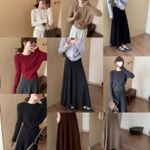 柚蜜儿韩版百搭羊绒高腰显瘦气质百褶半身裙休闲淑女针织打底衫女