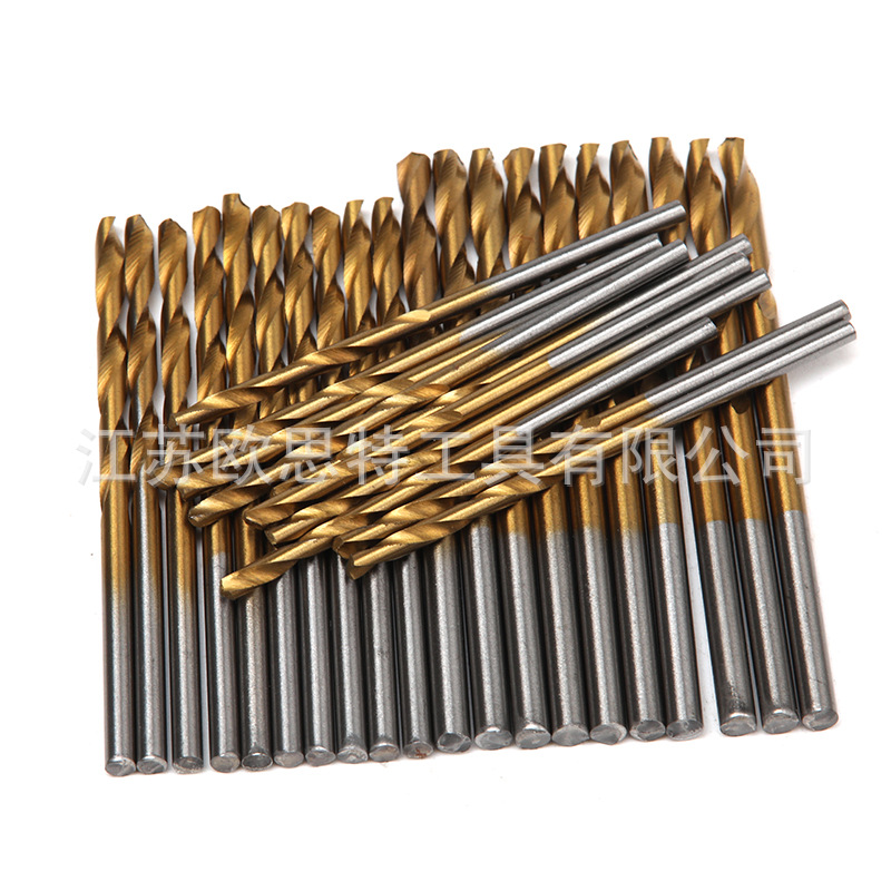 Set of 50 pieces Titanium Coated Spiral Drill Bits for High-Speed Steel Wood Drilling, Wholesale Tool, Straight Shank Woodworking Drill Bits