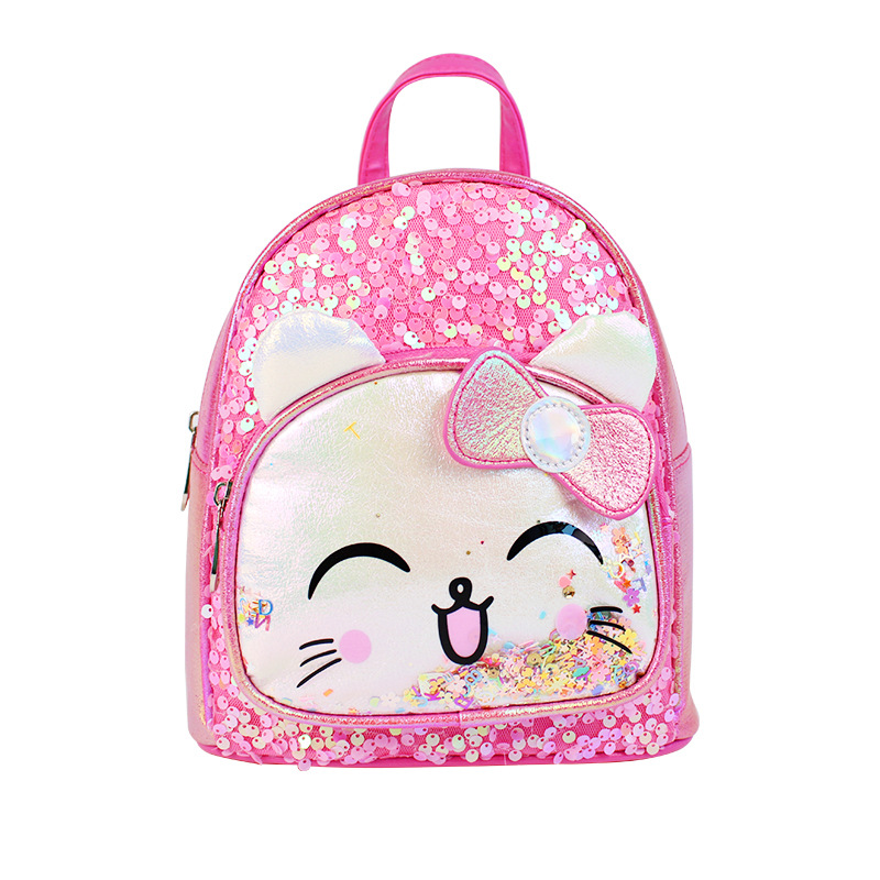 Nuevo lentejuelas lindo gato niños mochila de dibujos animados imagen amor princesa niñas moda pu niños mochila