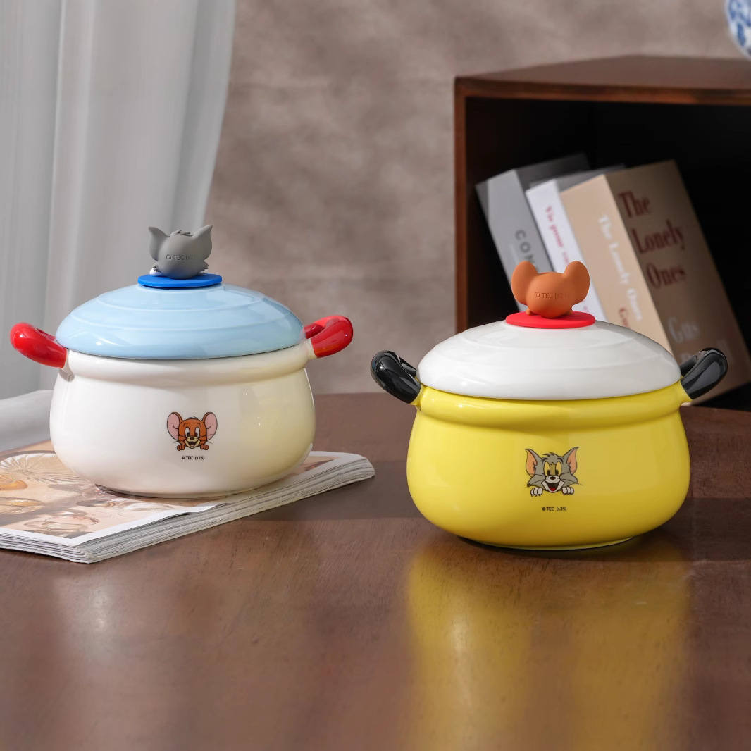 Tazón de cerámica de gato y ratón para el hogar 2025 nuevo tazón especial de dormitorio tazón de fideos instantáneos de alto valor lindo regalo de cumpleaños