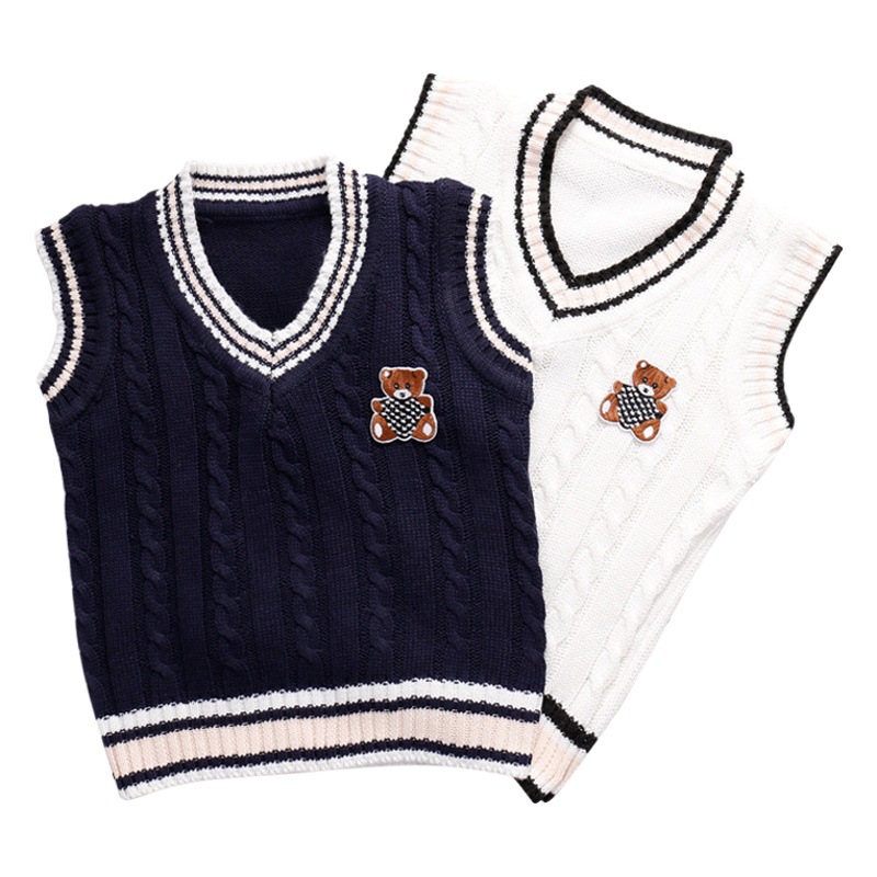 [Jin Yong] entrega de una sola pieza Chaleco DE LOS NIÑOS Oso de punto camisa de fondo primavera y otoño ropa de estudiante niños y niñas chaleco