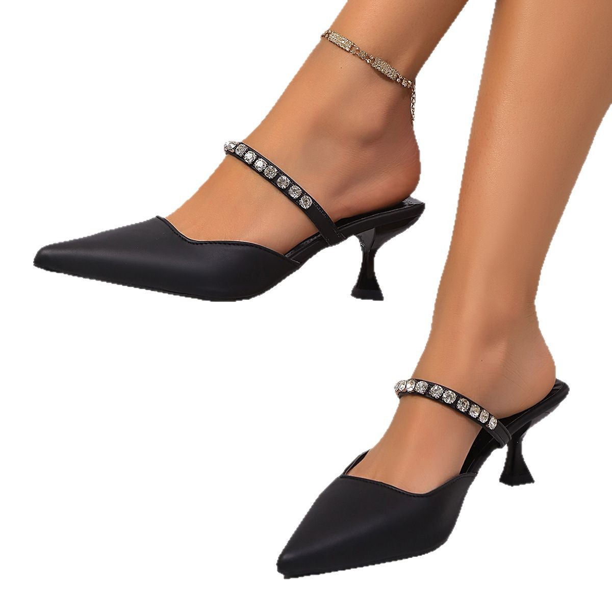 Women's Open-toe Sandals For Outdoor Wear, New Summer 2025 Model, With Rhinestone And Sequin Embellishments, Pointed_vogvips.com