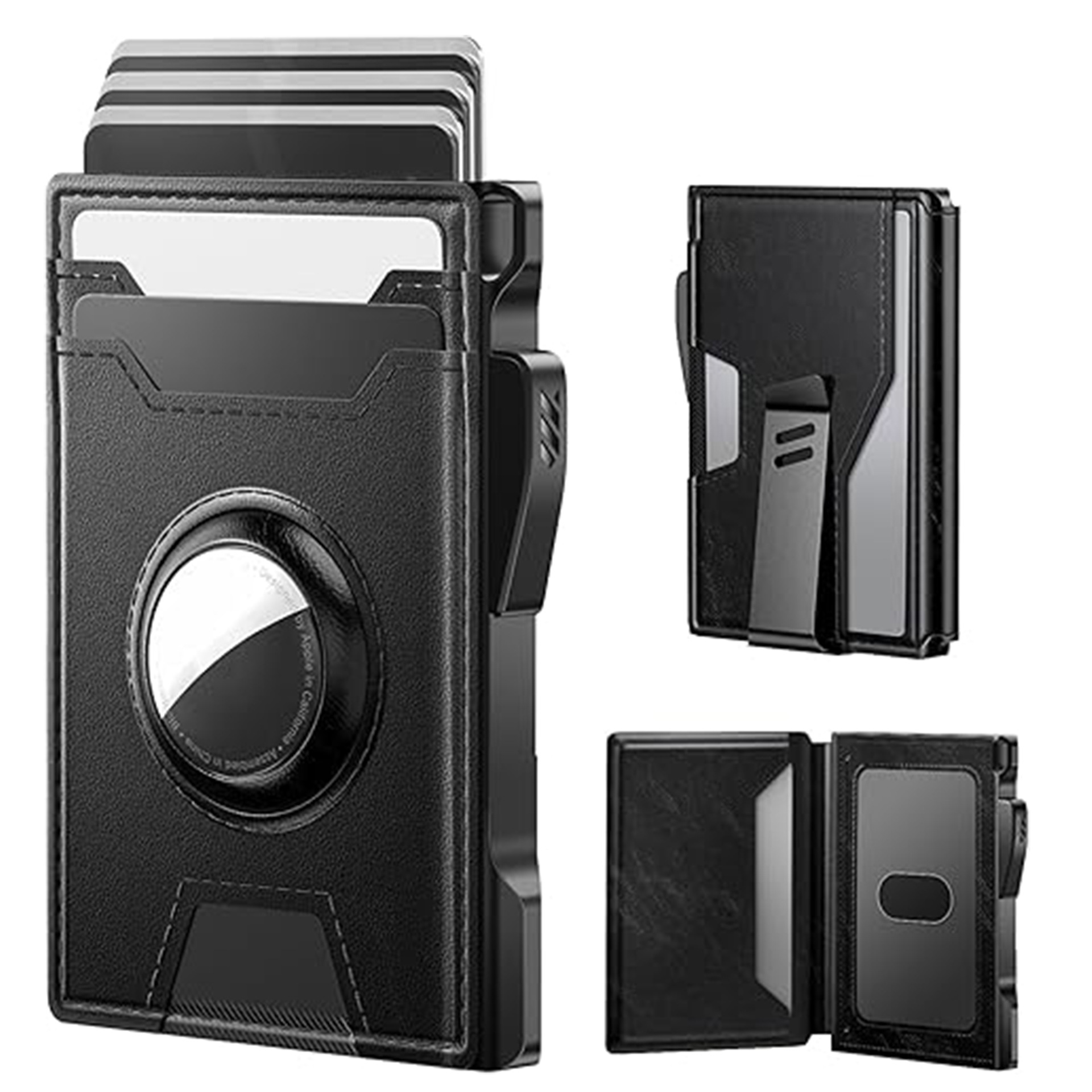 Amazon con airtag posicionamiento bolsa de tarjetas metálicas multifuncional de gran capacidad portable empuje lateral billetera de negocios