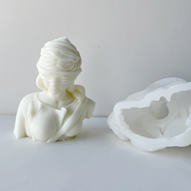 Transfronteriza griega romana justicia diosa busto vela molde ins señora ciega aromaterapia vela decoración herramienta abrasiva