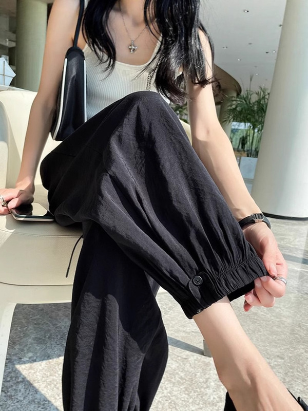 冰丝速干裤九分女夏薄款宽松显瘦运动束脚哈伦萝卜防蚊防晒灯笼裤|undefined