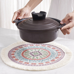 MY New Color Printed Round Cotton Line Placemat Restaurant Dining Table Heat Insulation Table Mat New Chinese Style Plate Heat Insulation Mat