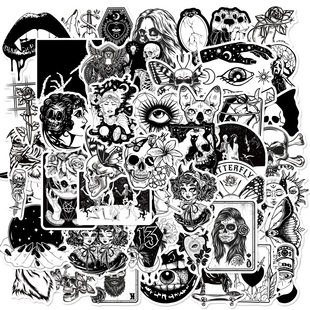 50 Gothic Horror Series Stickers Black and White Gothic Witch Magic Stickers Suitcase Mobile Phone Waterproof Stickers