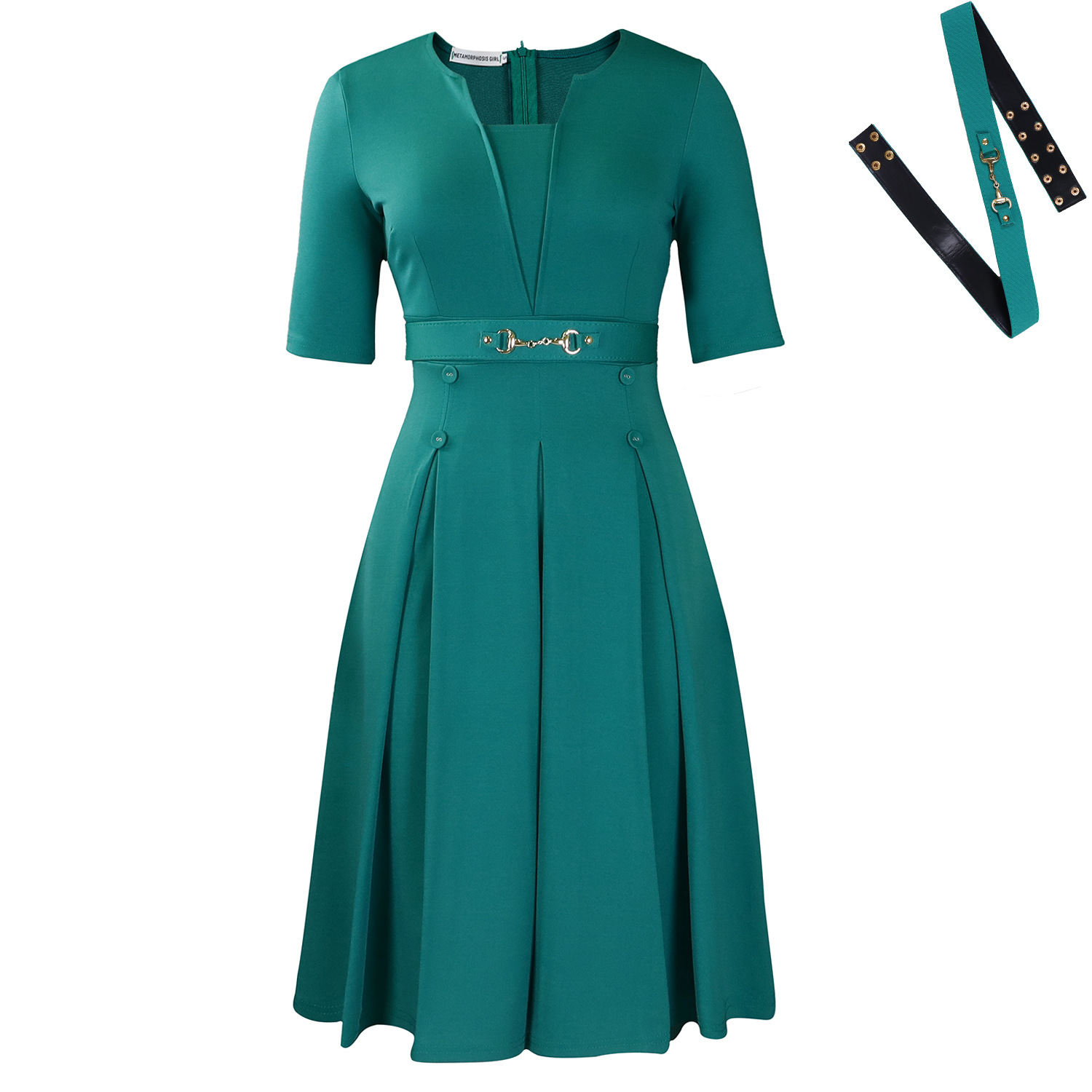 Women's Summer Elegant Short-Sleeve Solid Color Office Dress