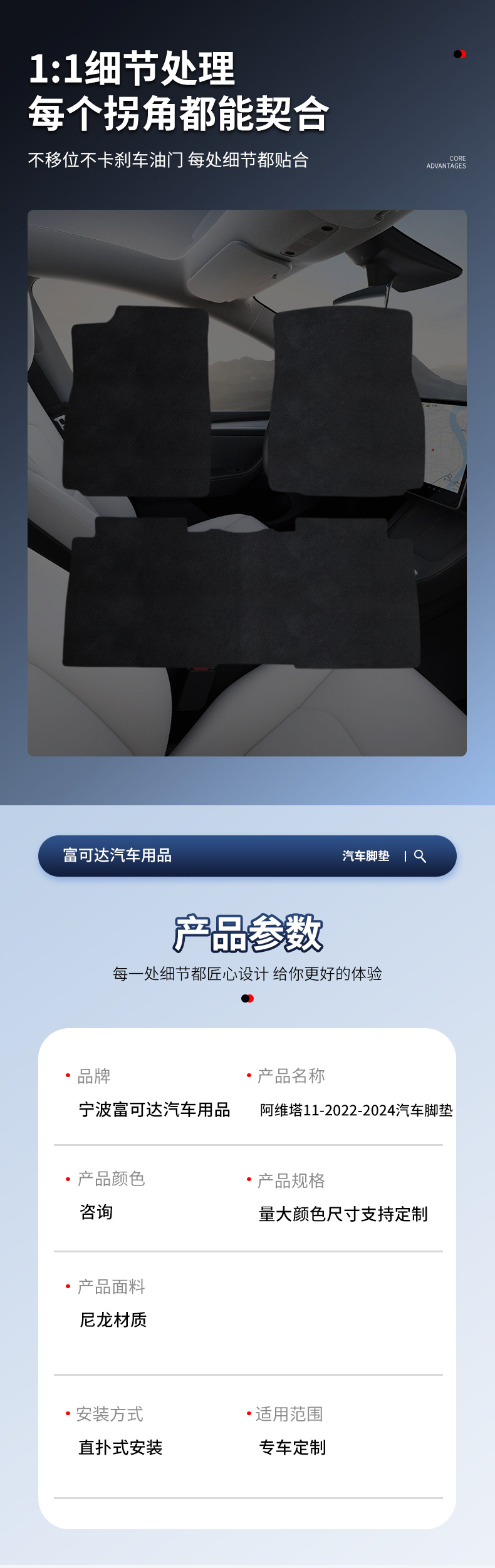 Suitable for Avita 22-24 Models, Avita 11 Car Nylon Floor Mats, Black Washable Car Floor Mats