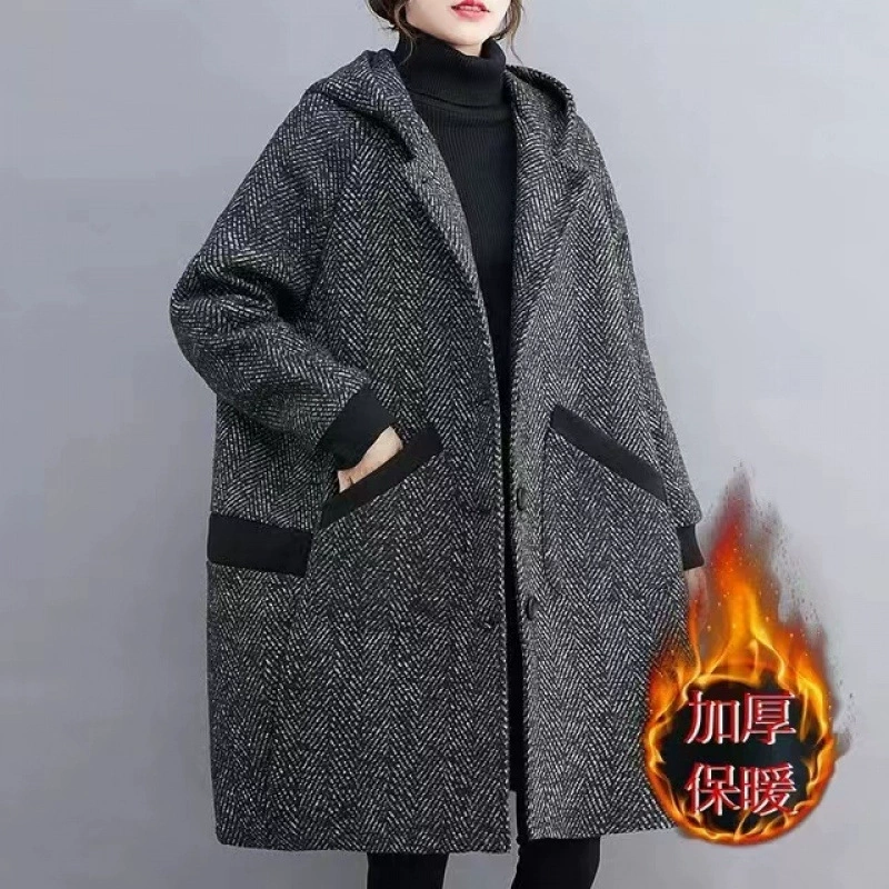 Длинное шерстяное пальто, демисезонная стёганая куртка для мамы, большой размер, средней длины, приталенное