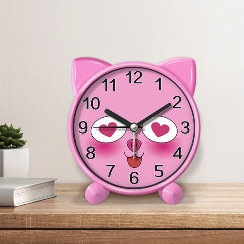 Cartoon kitten alarm clock student-specific bedroom children's room desktop clock mute cute creative children's small alarm clock
