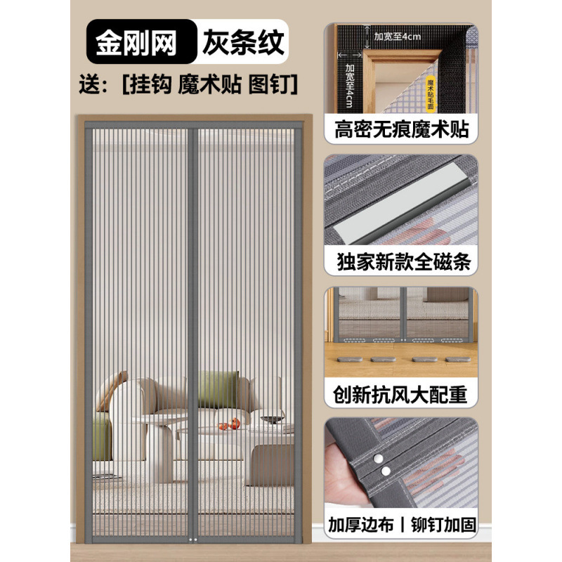 2025 nueva cortina de puerta a prueba de mosquitos con banda magnética completa ventana de arena de malla de diamante de verano para proteger la puerta de pantalla magnética de la partición de auto-succión