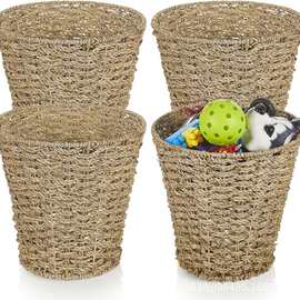 跨境家用大号草编垃圾桶 编织垃圾篓 田园废纸篓 收纳桶 花盆套